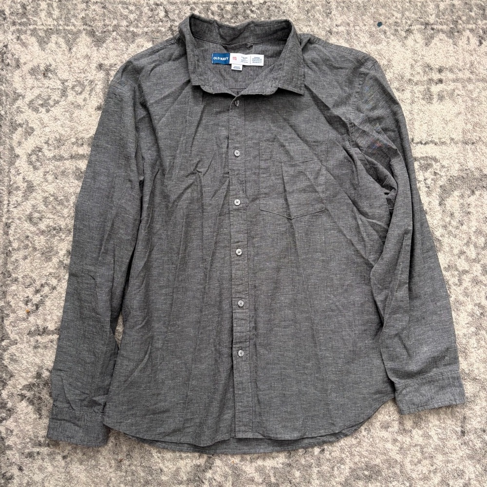 Men’s Grey Button Up Long Sleeve Dress Shirt